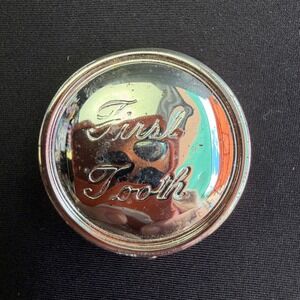 Grenadier First Tooth Box Silver Tone Metal Vintage Round Baby Keepsake Engraved